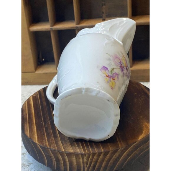 Vintage Porcelain Creamer Lavender Iris LOV Floral Early 1900s Shabby Chic - Picture 12 of 16
